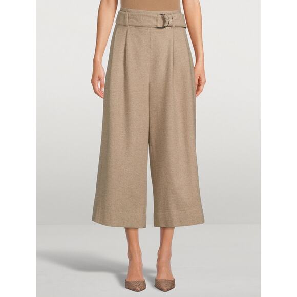 Akris Punto Fiorella Belted Flannel Wool Beige Wide Leg Cropped Culotte Pants 10